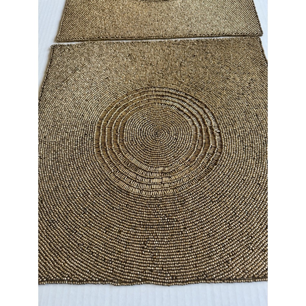 Pier 1 Imports Heavily Beaded Square 15 x 15 Placemats Champagne Gold Set Of 2 - Picture 2 of 3